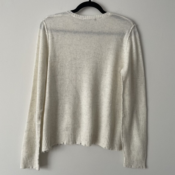 NWT Alashan 100% Merino Wool Distressed Crewneck Sweater Ivory Sz M Quiet Luxury - Picture 2 of 11
